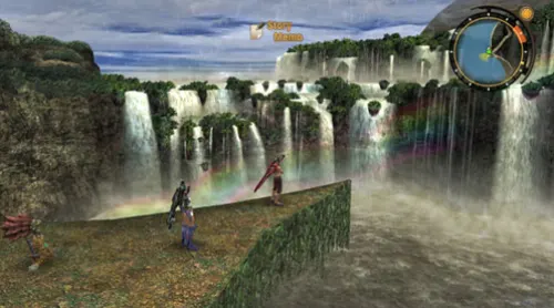 Ho la jolie image bitmap au loin pour donner l'illusion d'une cascade au fond... <br/>Ha non, pas dans Xenoblade, il s'agit bien d'une cascade et si l'envie vous en dit, vous pouvez y aller &agrave; la nage.